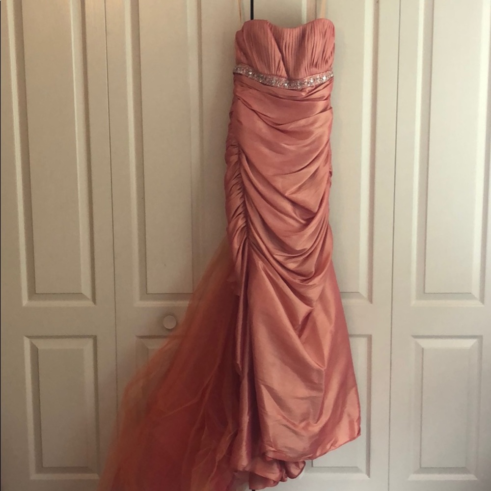 Long Prom Dress with Ruching and Crystal Details